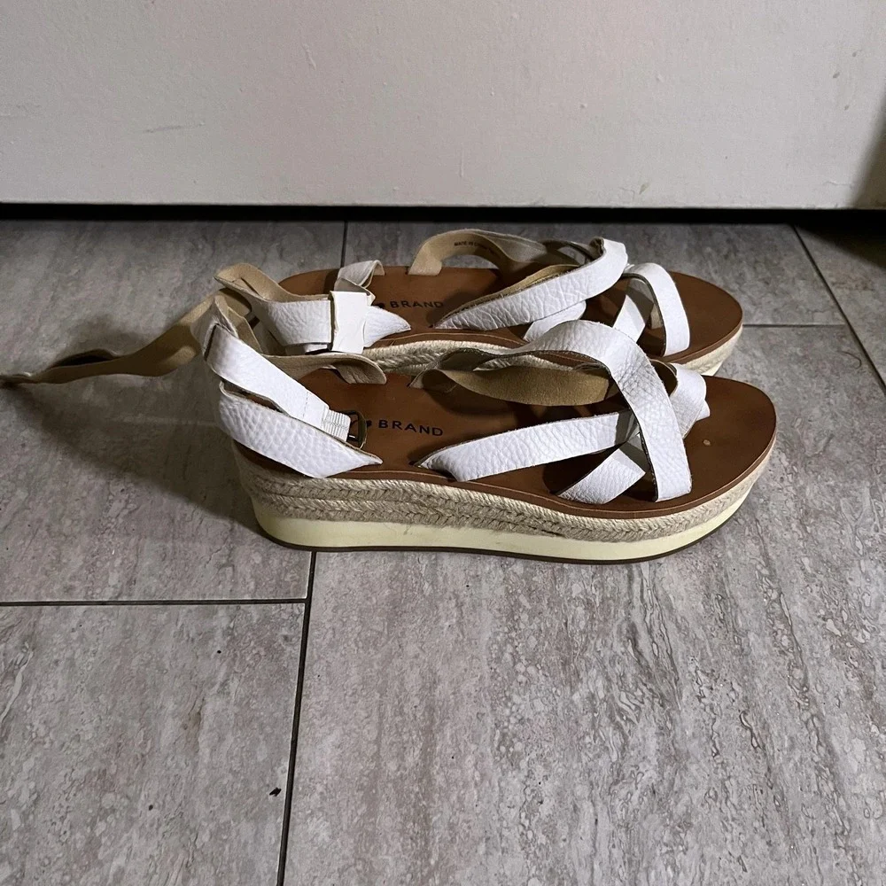 Lucky Brand Espadrille Sandals Womens Size 7 White Platform Ankle Tie Shoes